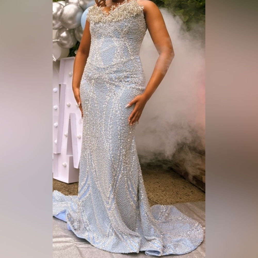 Beaded Light Blue Evening Prom Gown Size 8/10